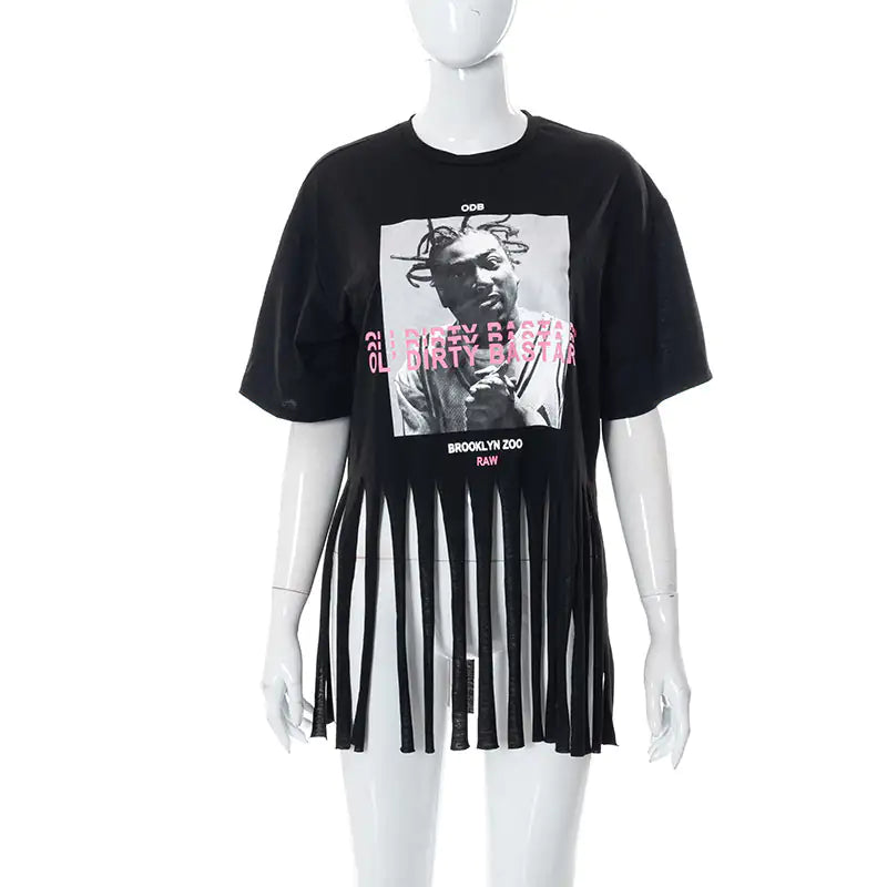 Graphic Print Tassel Tee