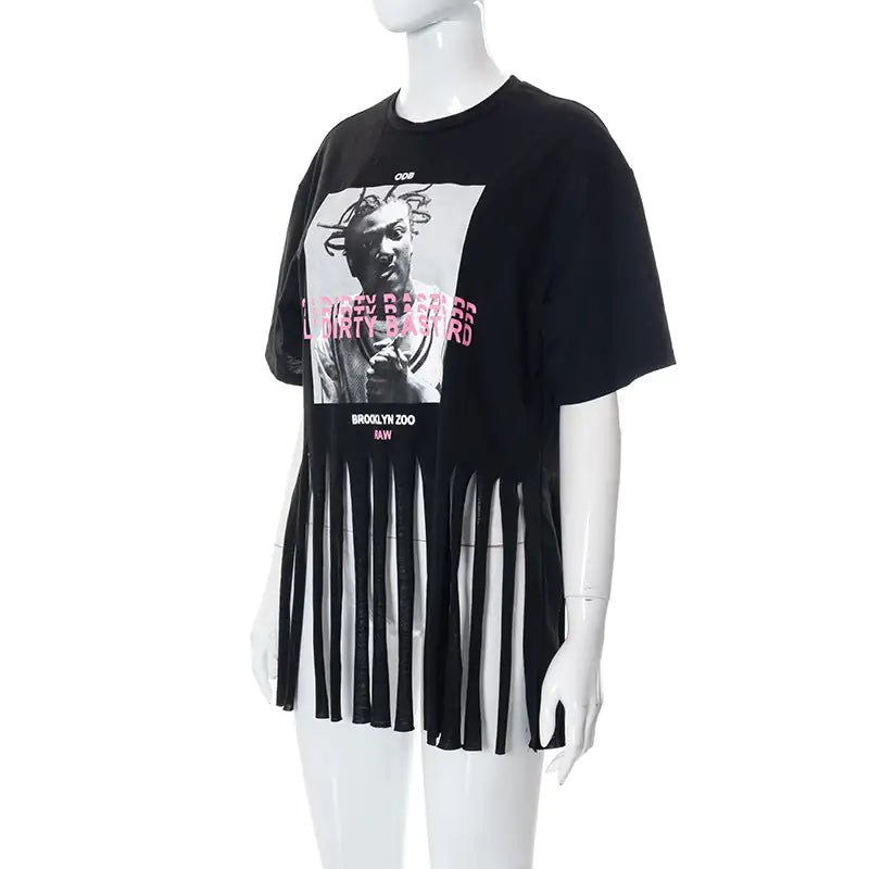 Graphic Print Tassel Tee