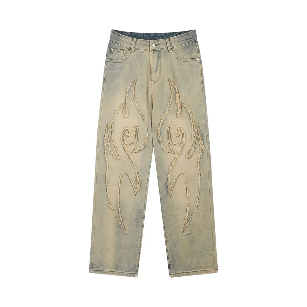 Flame Embroidered Straight-leg Jeans