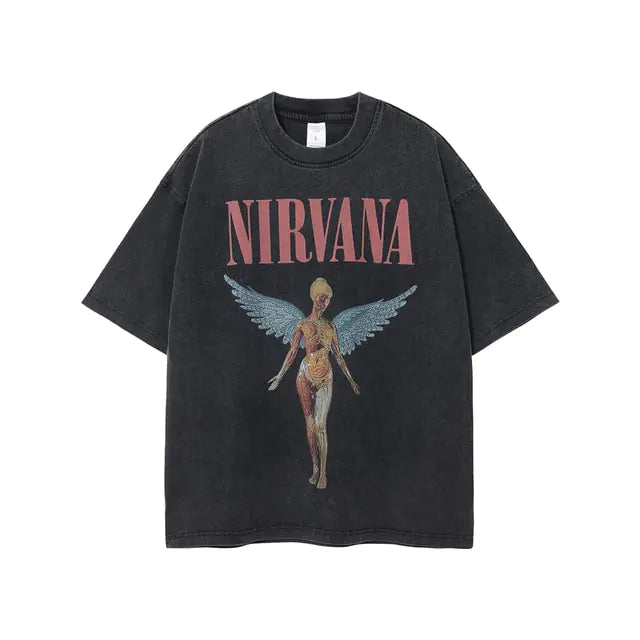 Nirvana  Vintage Angel Print Grunge Oversized Tshirts Unisex