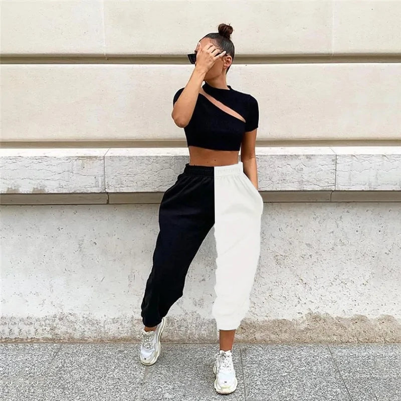 High Waist Streetwear Patchwork Sweatpants