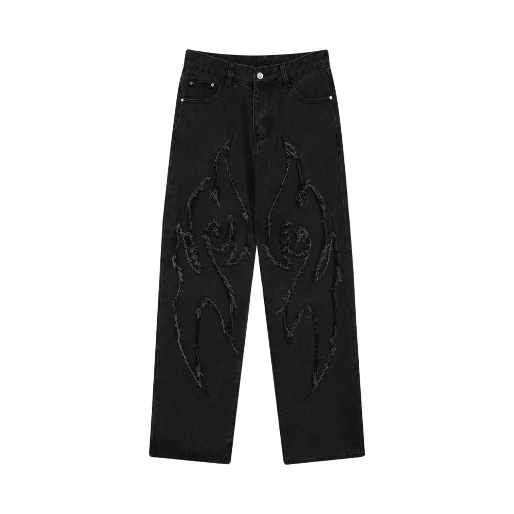 Flame Embroidered Straight-leg Jeans