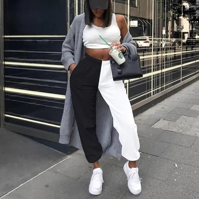 High Waist Streetwear Patchwork Sweatpants