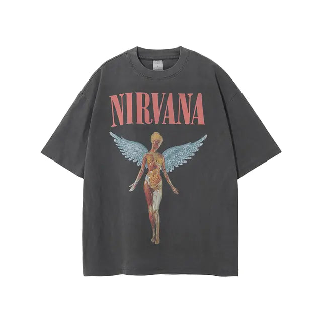 Nirvana  Vintage Angel Print Grunge Oversized Tshirts Unisex