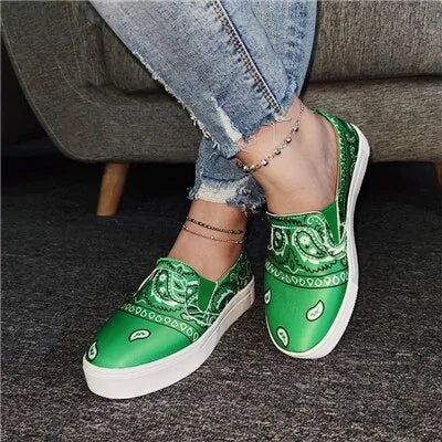 Women Fabric Characteristic Pattern Slip On Platform Skate Shoes