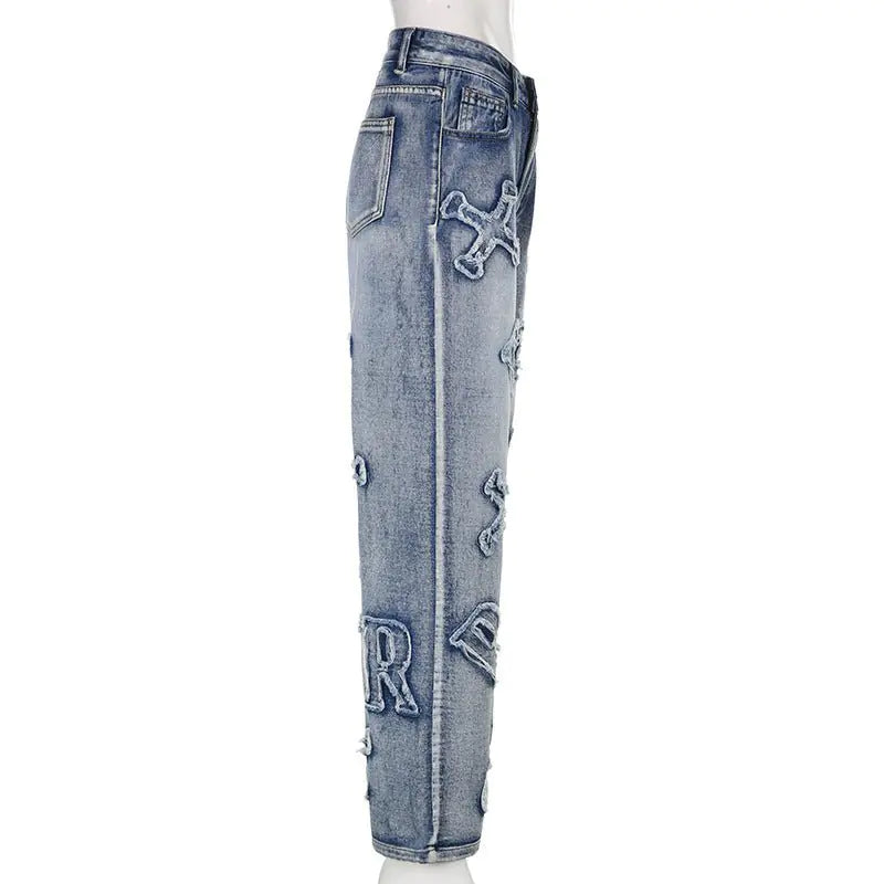 Letter Patch Straight Leg Jeans