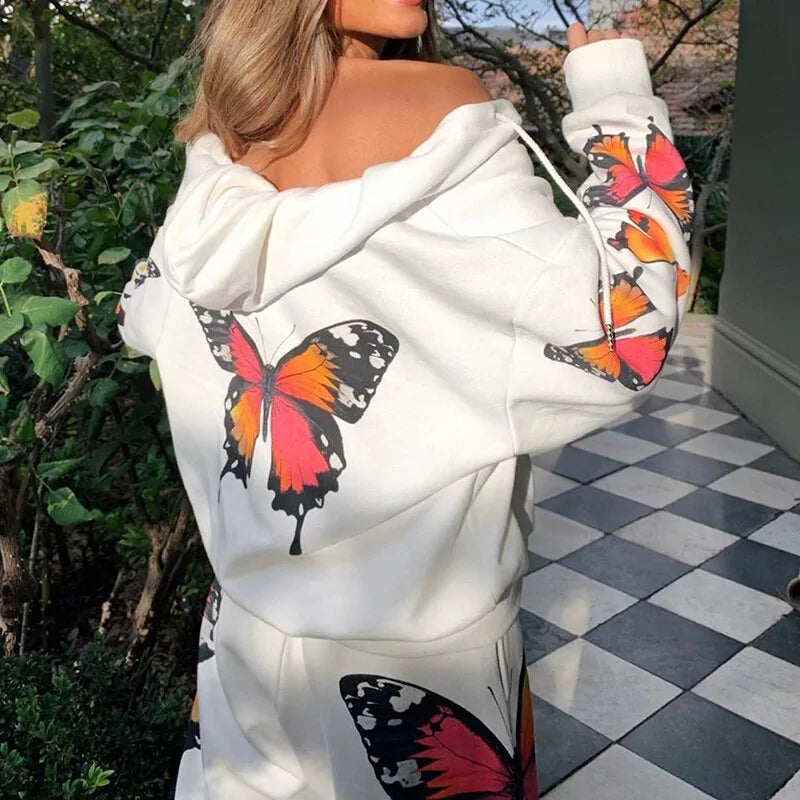 Stylish Butterfly Print Streetwear Tracksuit Set