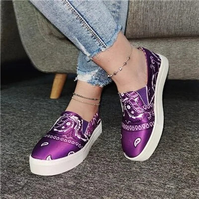 Women Fabric Characteristic Pattern Slip On Platform Skate Shoes