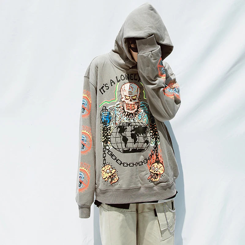 Kayne Fleece Skull Graffiti Men's Sweatshirt