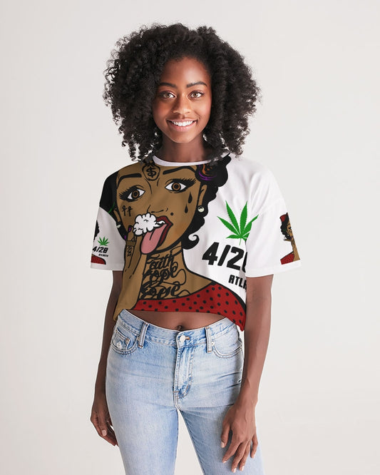 DEVEREDGE 420 ATLANTA FUNGIRL Women's All-Over Print Lounge Cropped Tee